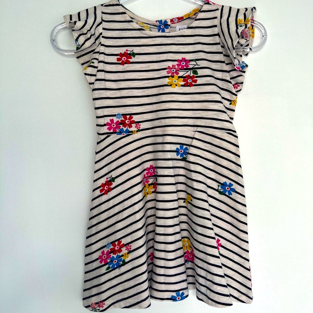 Gap girls floral stripes flutter short sleeve dress XS